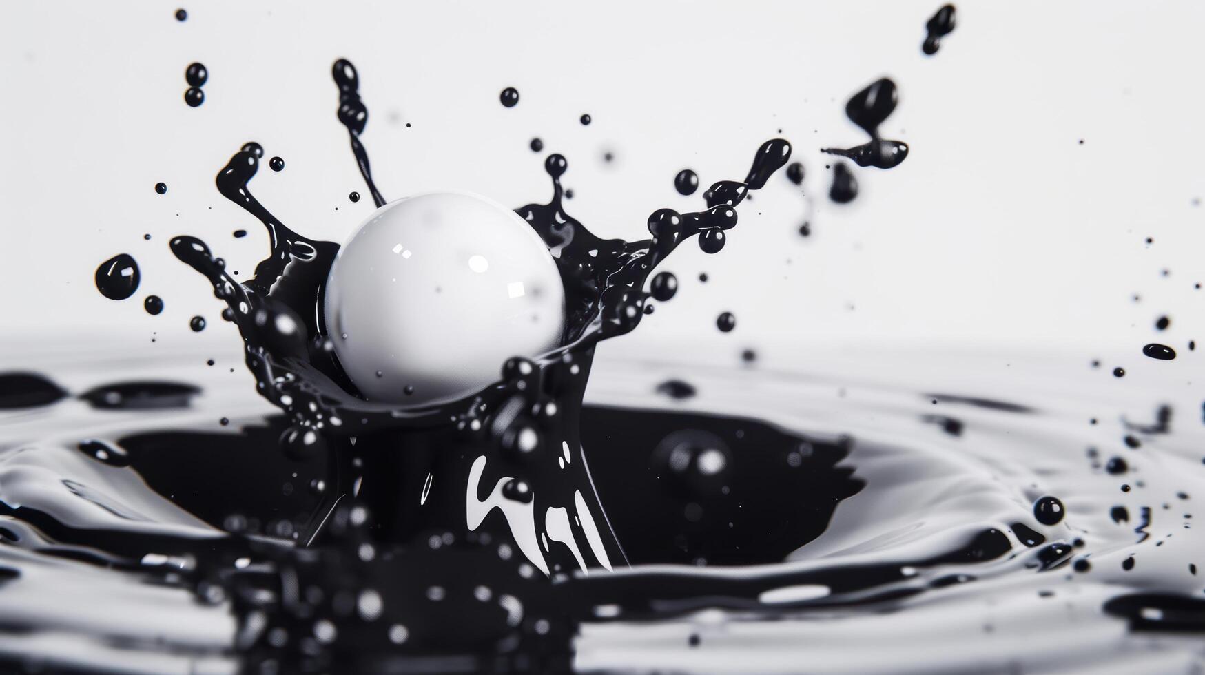 Splashing black and white liquid with sphere photo