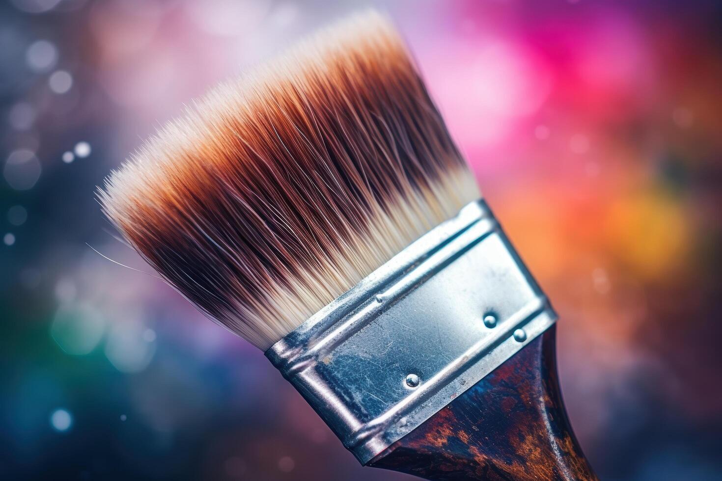 Close up of a makeup brush with colorful background photo
