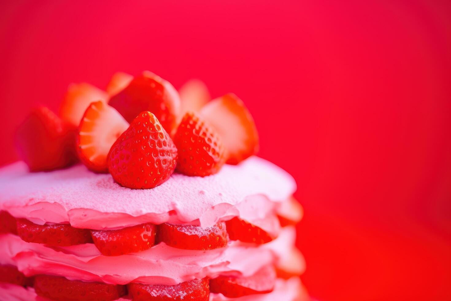 Delicious strawberry cake with whipped cream photo