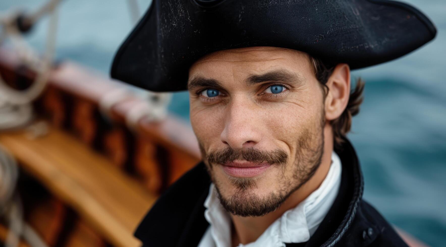 Rugged pirate with intense blue eyes photo
