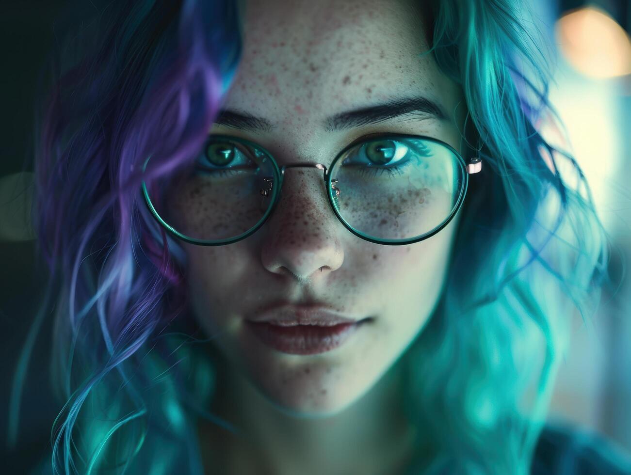 Colorful portrait of a young woman with glasses photo