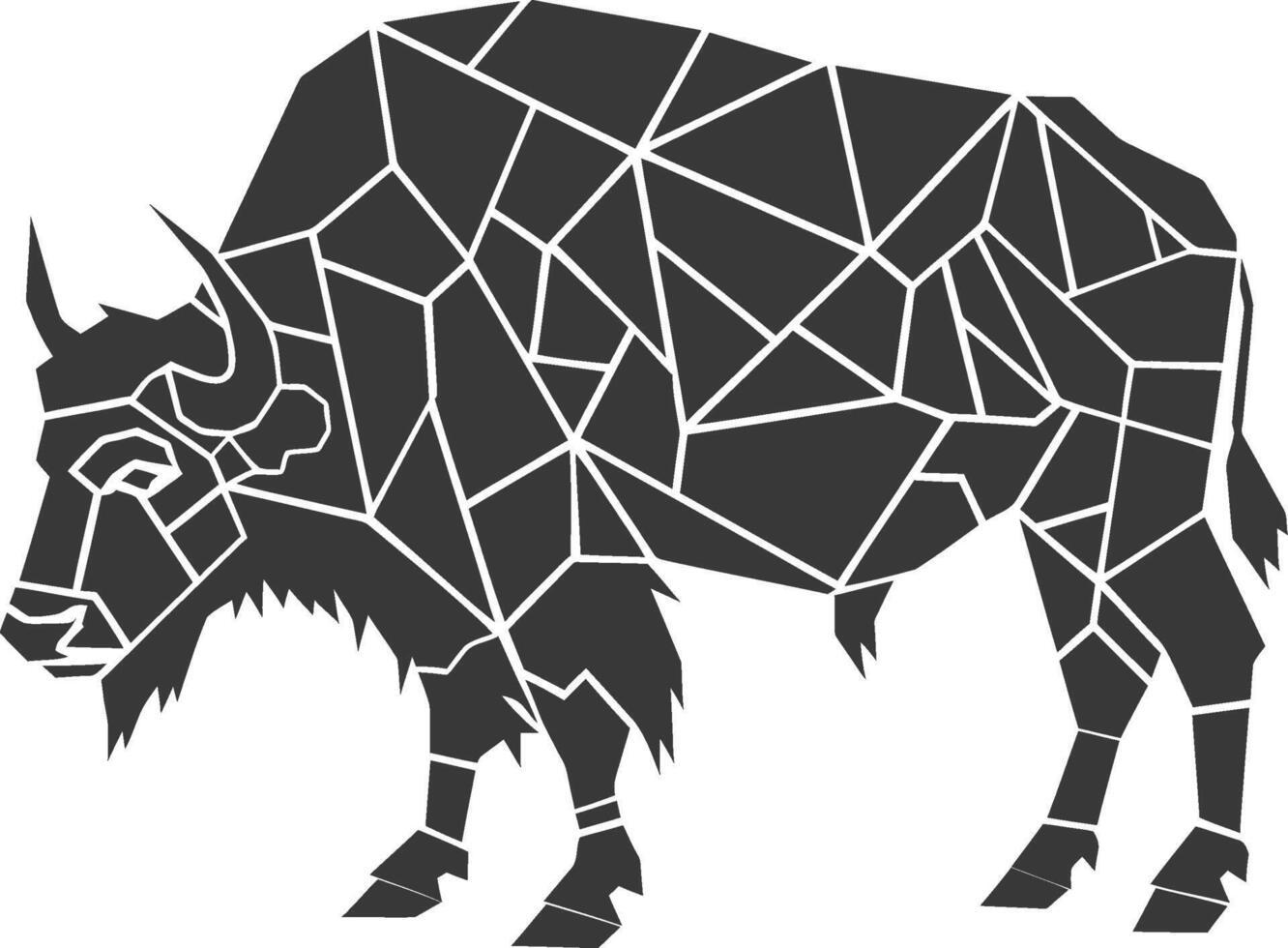 A black and white bison with geometric shapes vector