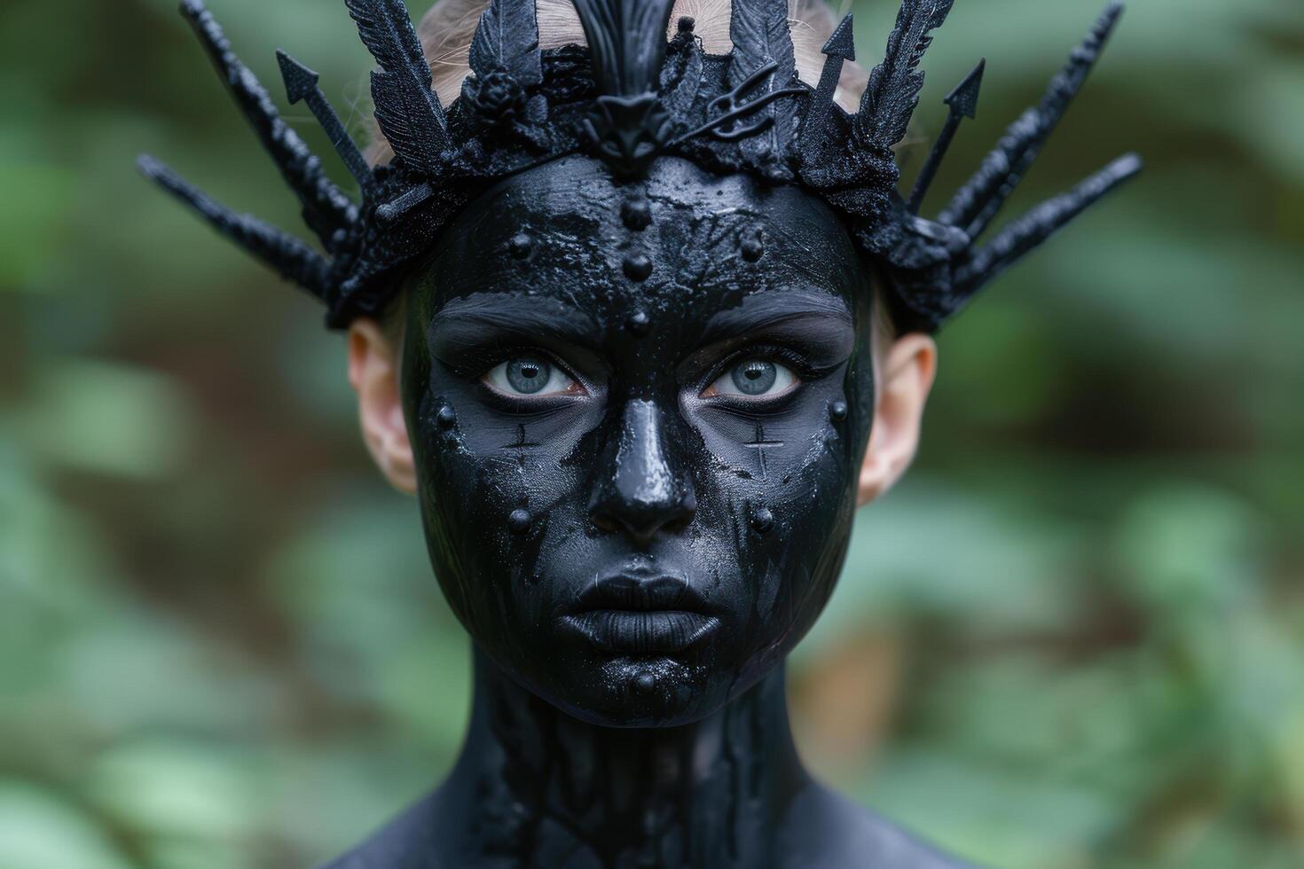 Mysterious dark fantasy portrait with dramatic makeup photo