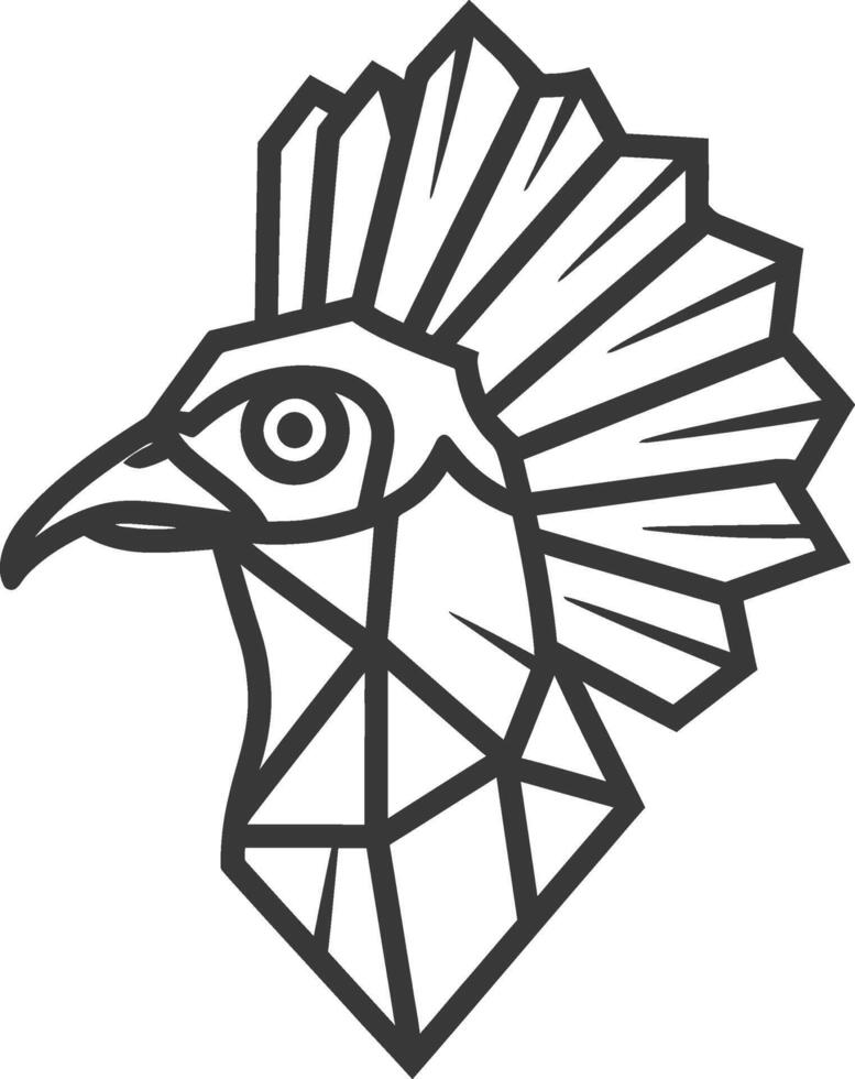 A black and white drawing of a bird with a headdress vector