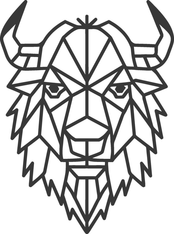 A black and white drawing of a bison head vector