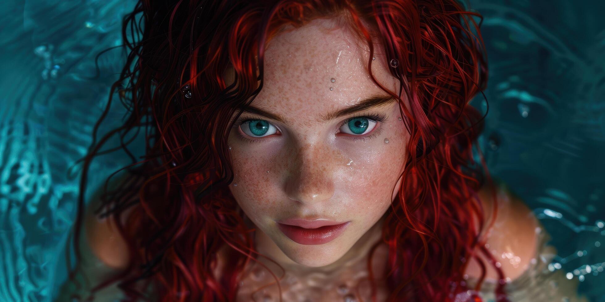 Captivating redhead with striking blue eyes photo
