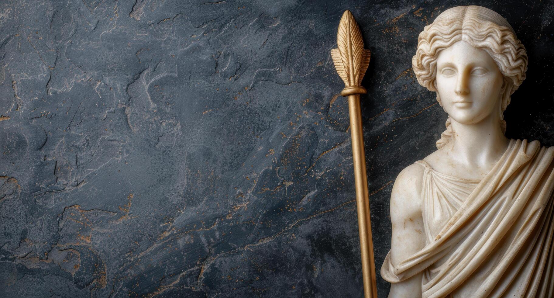 ancient greek statue and feather on dark background photo