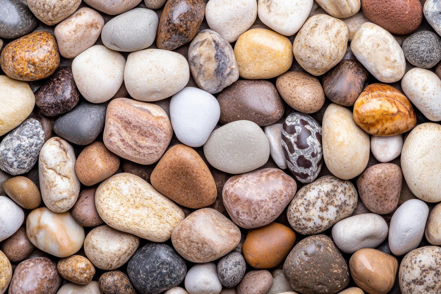 Assortment of smooth river rocks and pebbles photo