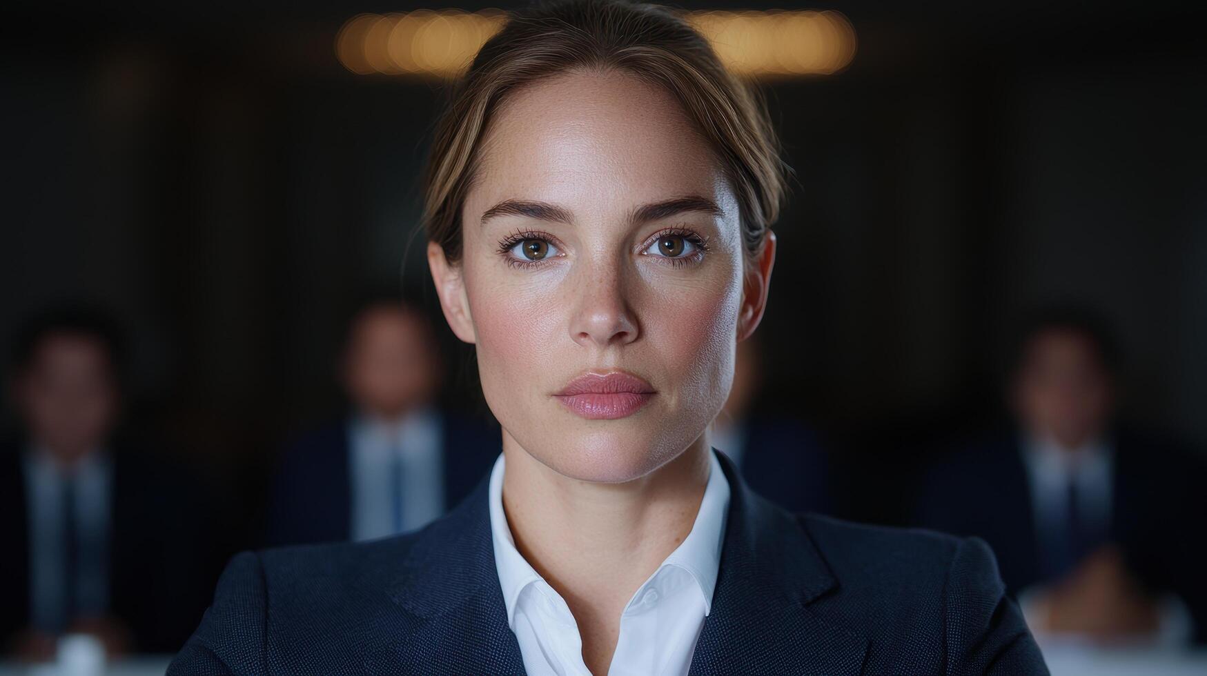 Confident businesswoman in dark suit photo