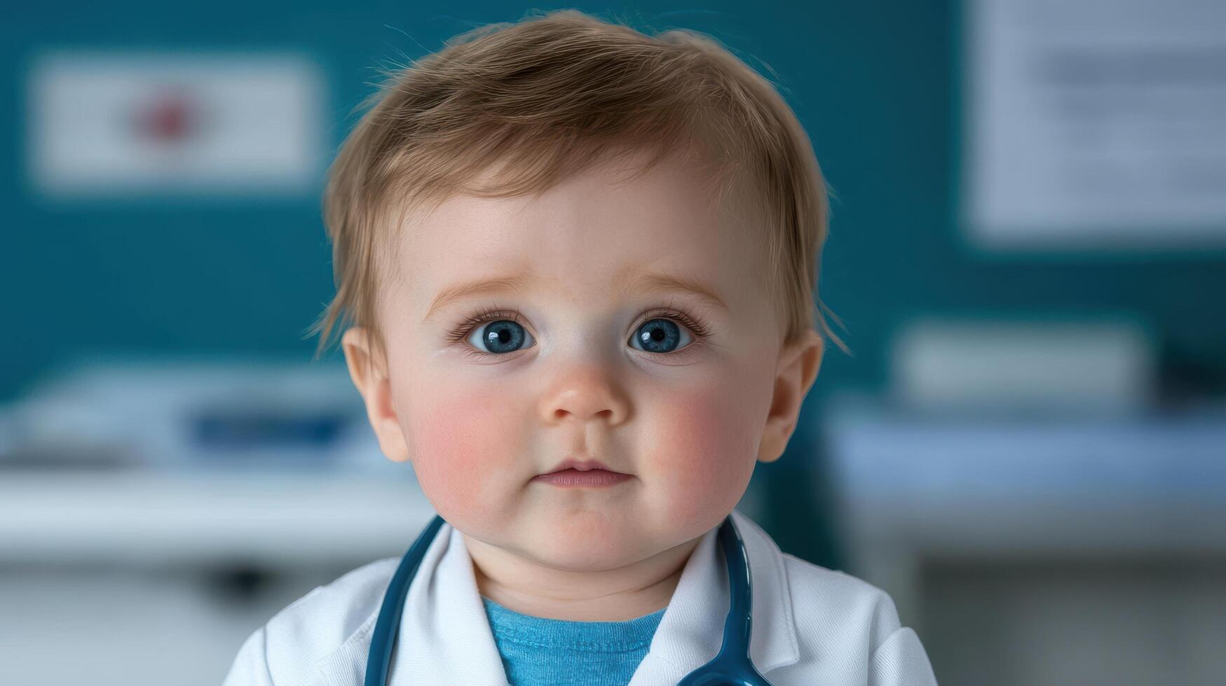Adorable young doctor in medical uniform photo