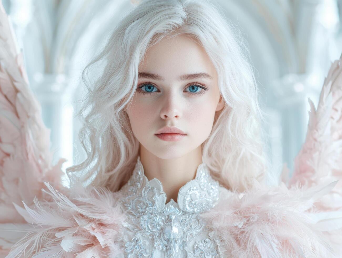 ethereal beauty with white hair and blue eyes photo