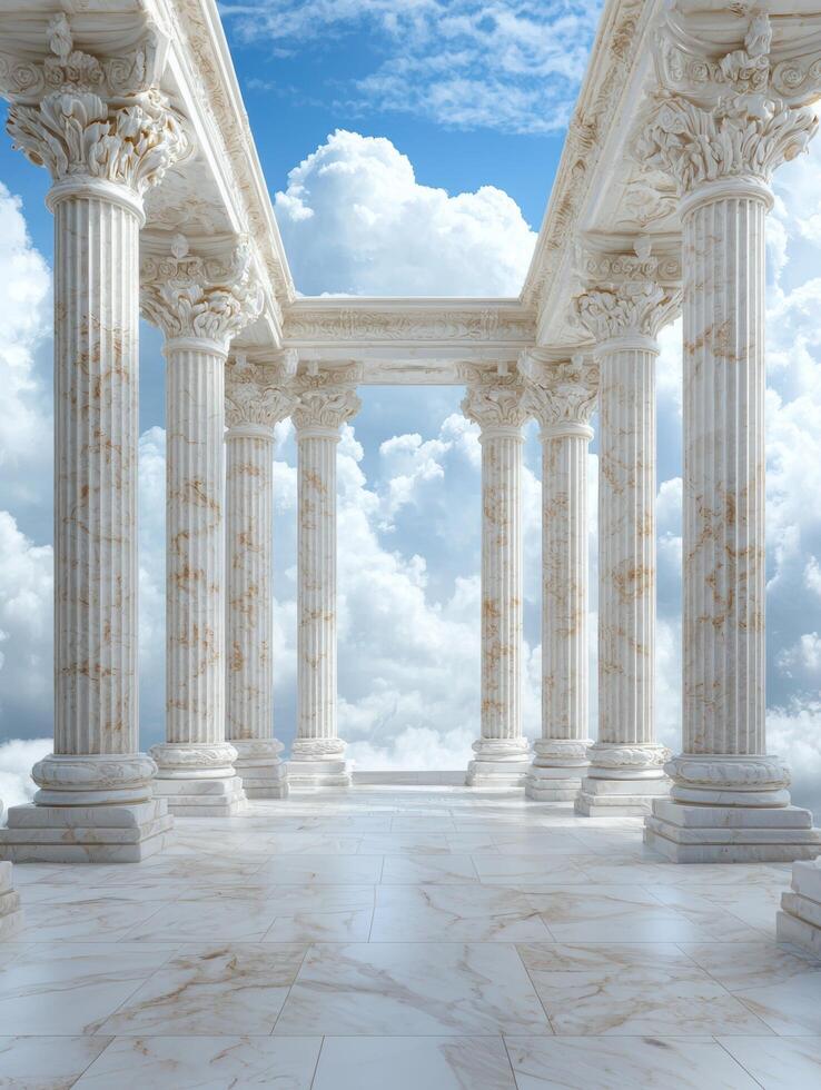 Majestic architectural columns against a cloudy sky photo