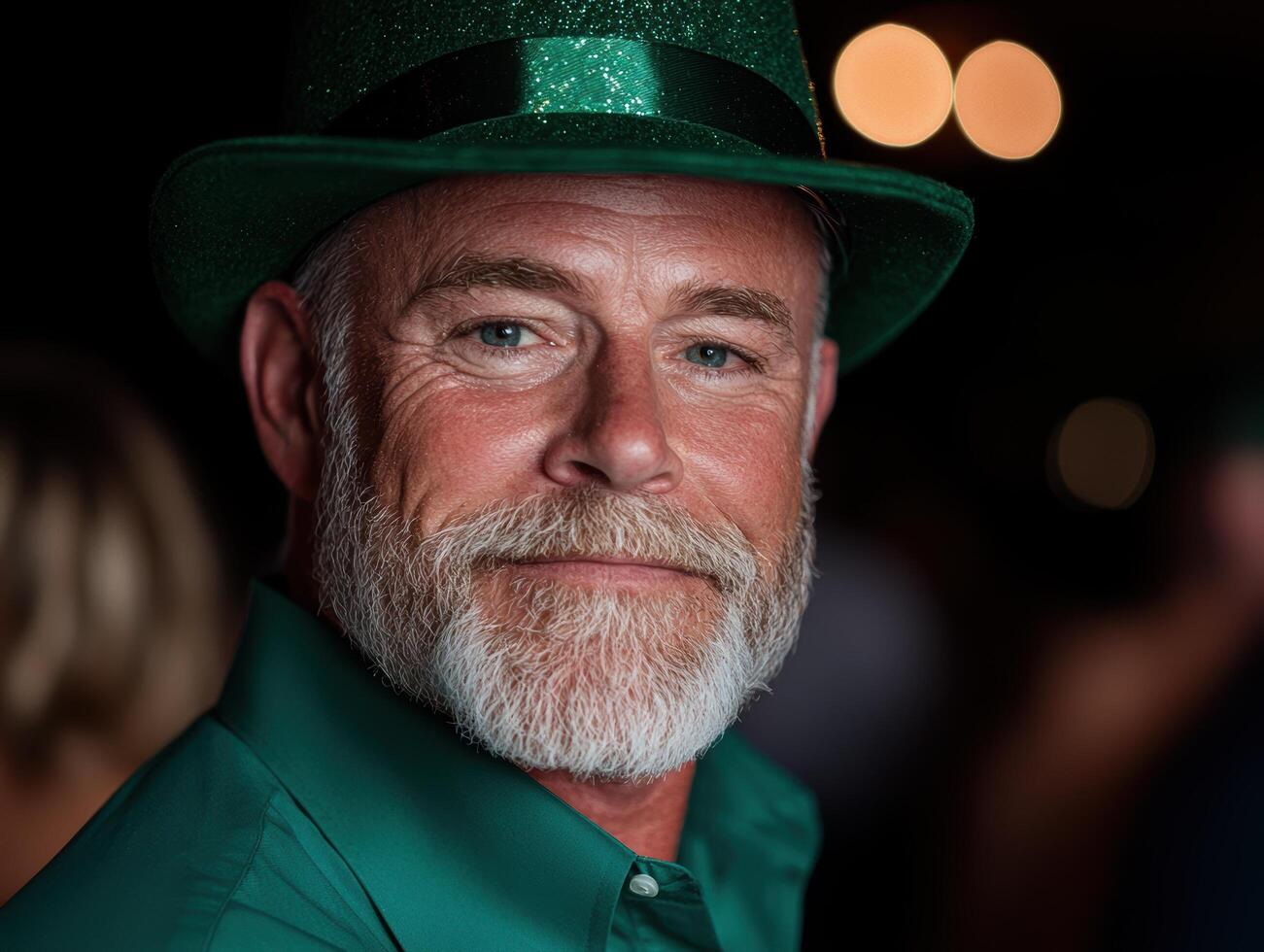 Portrait of a mature man with a long beard wearing a green hat photo