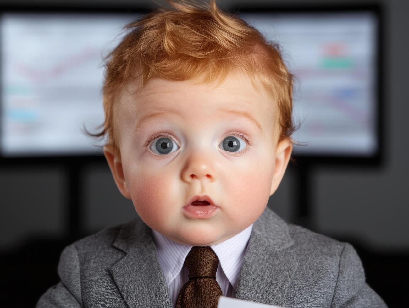 Surprised baby in business attire photo