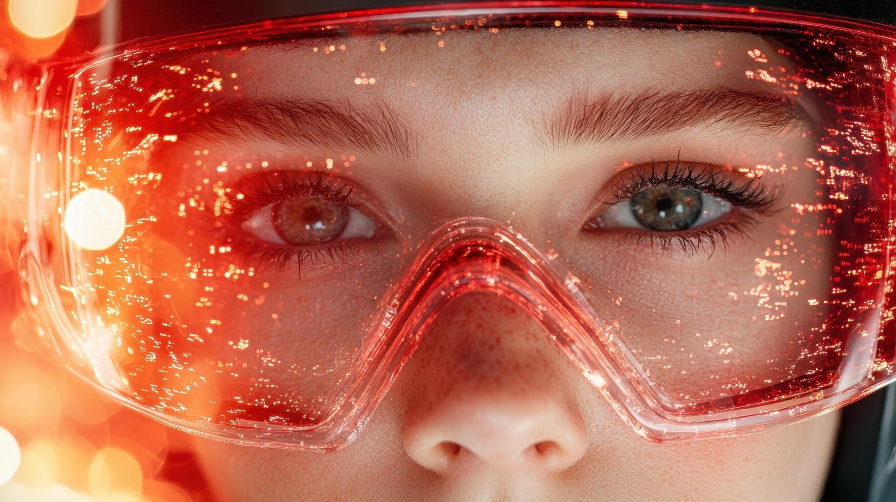 close up of person wearing protective goggles photo