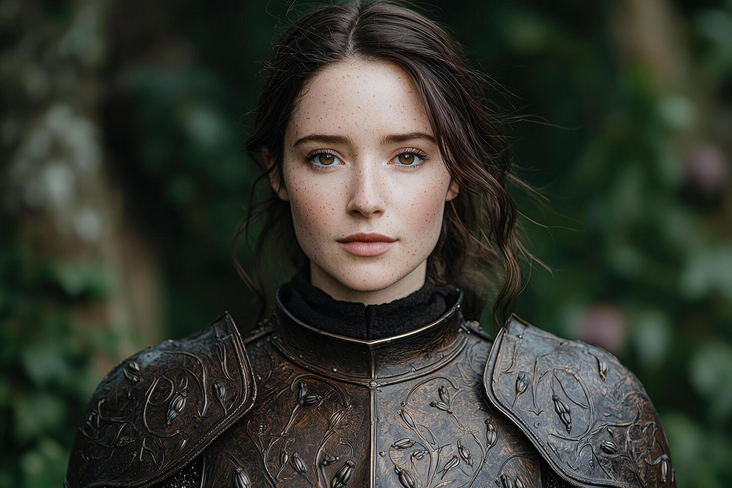 portrait of a young woman with dark hair and freckles photo