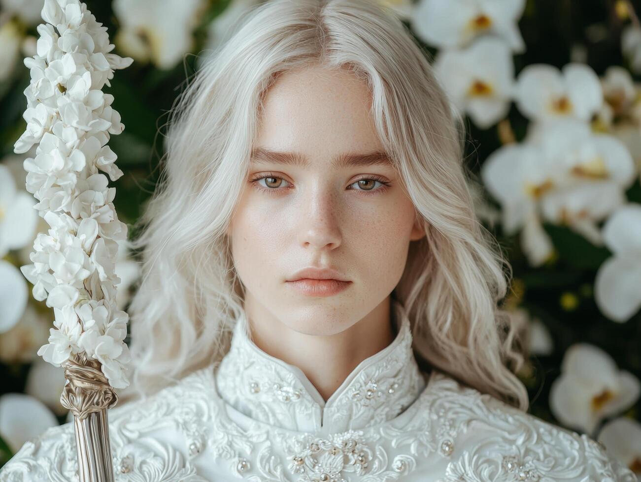 beautiful woman with blonde hair and white dress photo