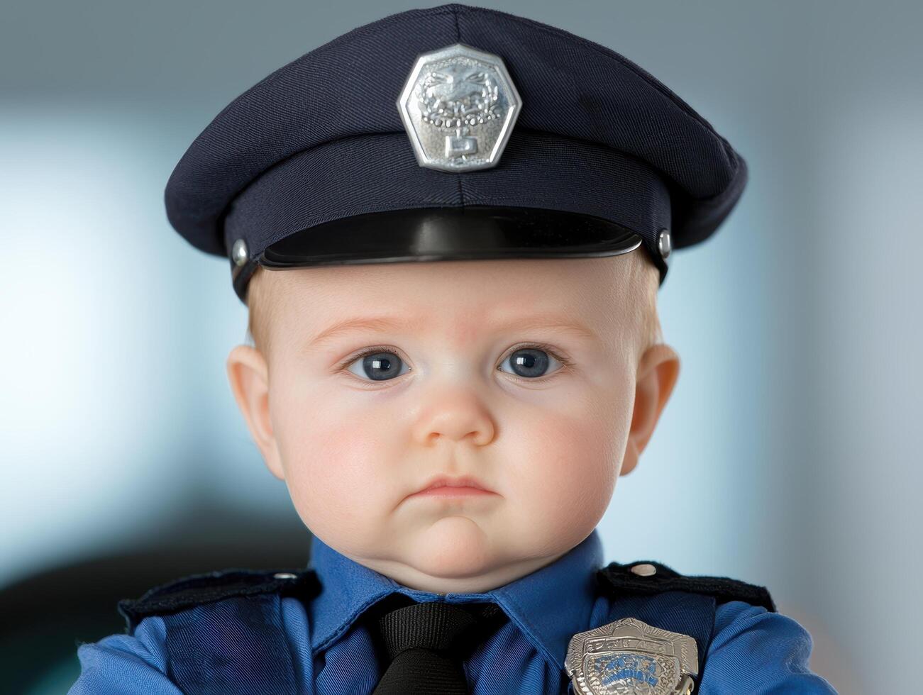 serious baby police officer in uniform photo