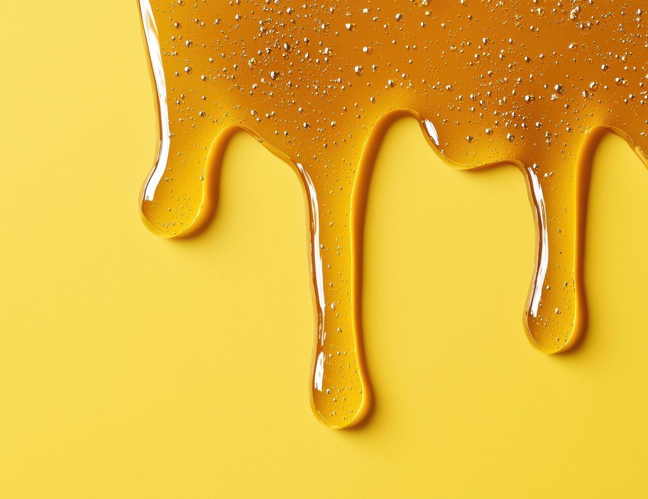 Dripping honey on yellow background photo