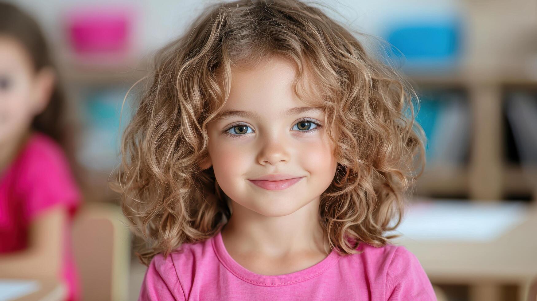 Smiling young girl with curly hair photo
