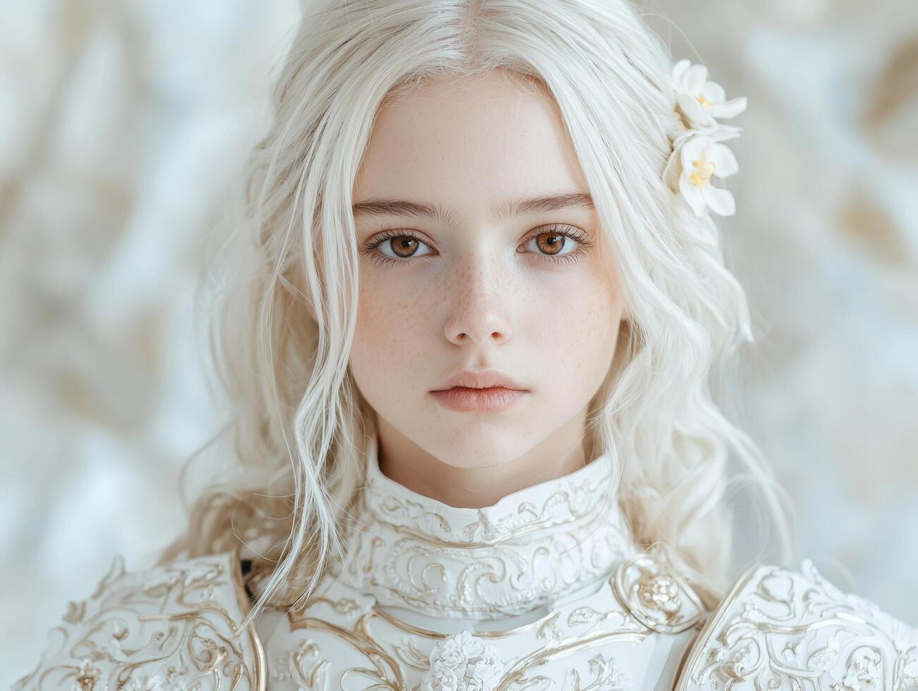 Elegant woman with white flowers in hair photo