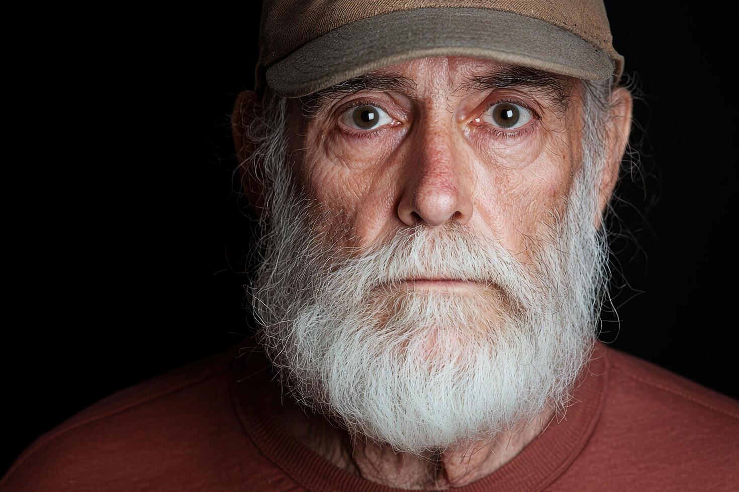 Weathered face of an elderly man with a long gray beard photo
