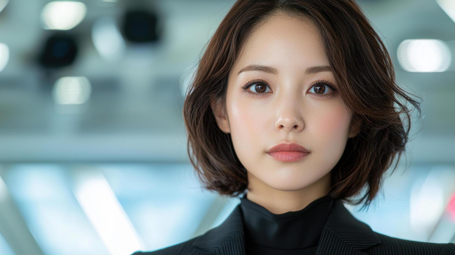 Thoughtful asian woman in black outfit photo