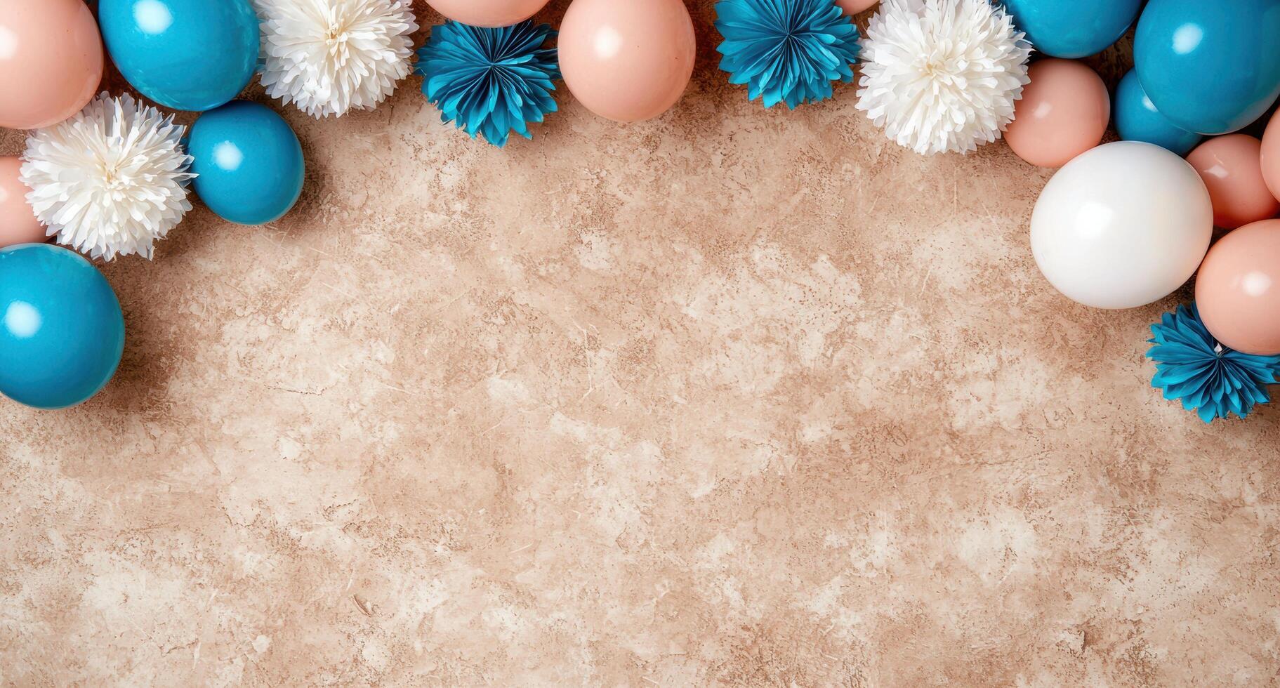 Colorful birthday party decorations on a textured background photo