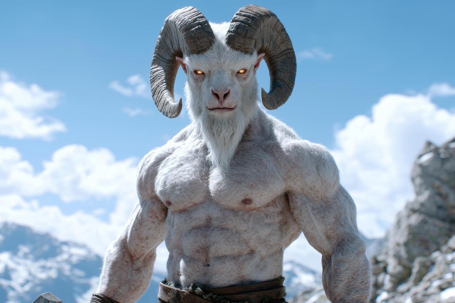 Powerful mythical creature in snowy mountain landscape photo