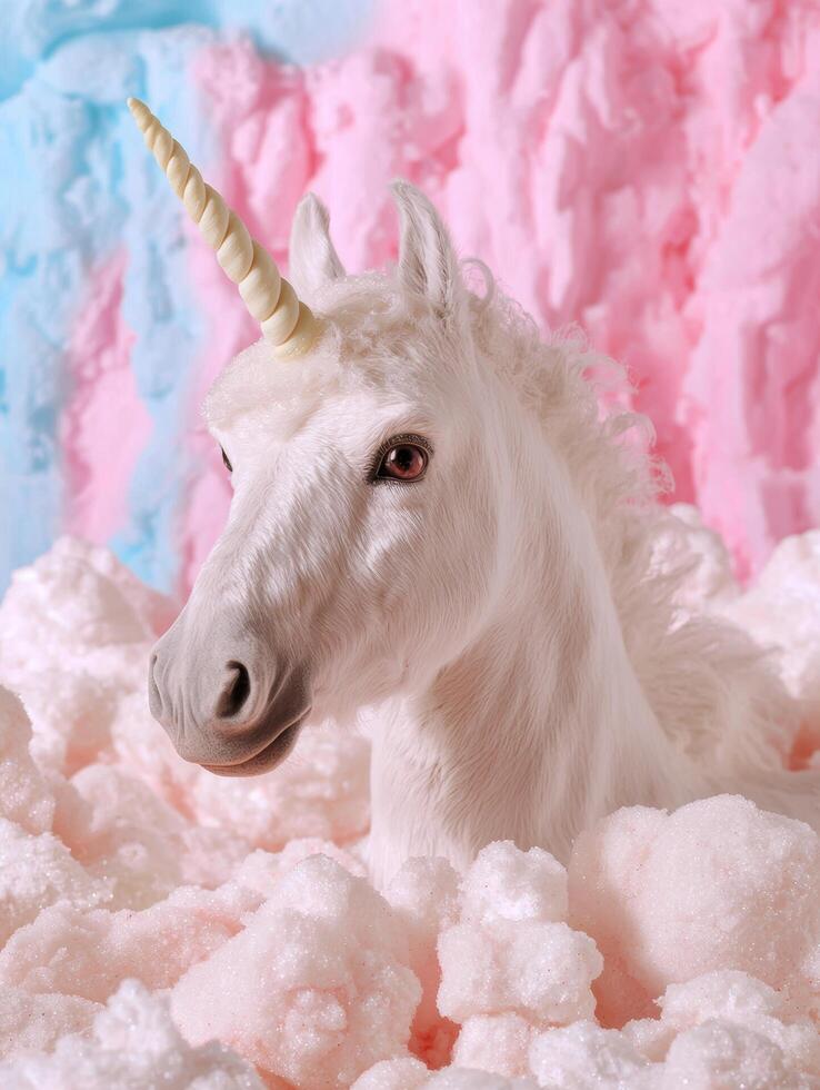 Magical unicorn in a winter wonderland photo