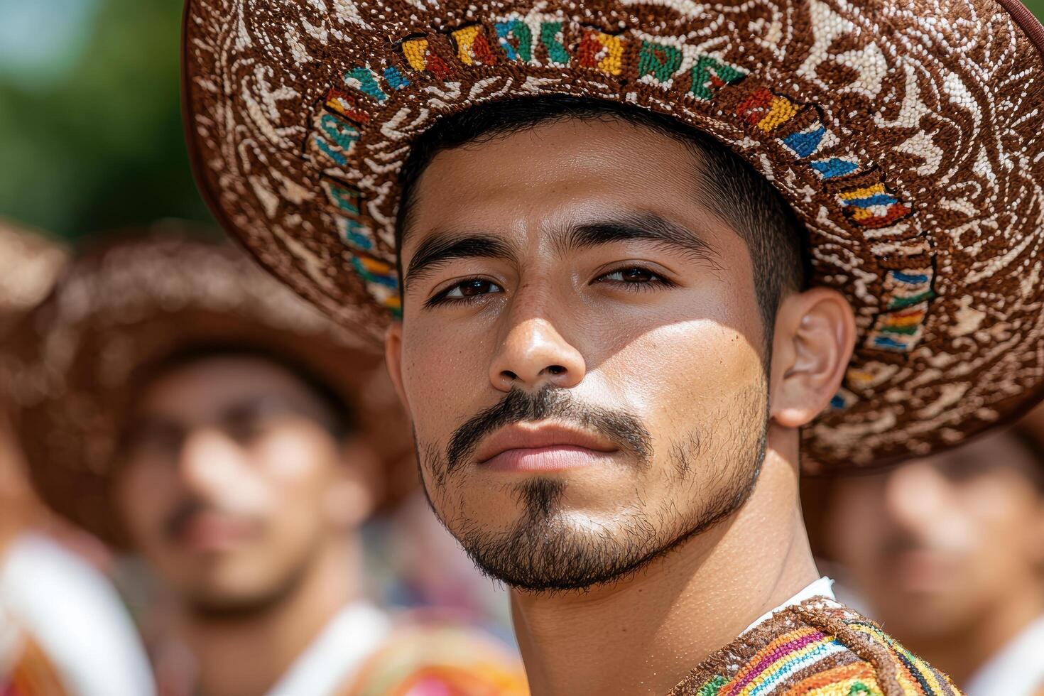 Portrait of a man wearing a colorful traditional hat photo