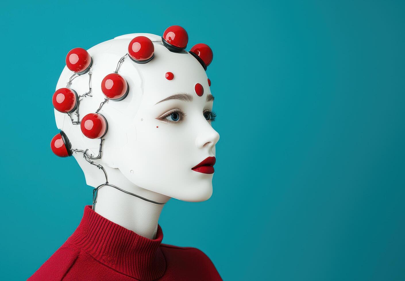 Futuristic woman with red polka dot headpiece photo