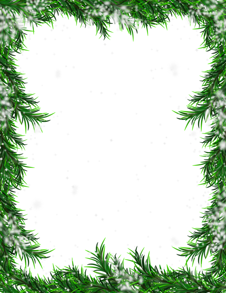Winter frame with pine leaves and snowflakes png
