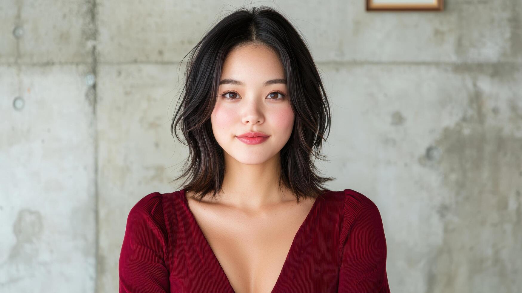 portrait of a beautiful asian woman in a red dress photo