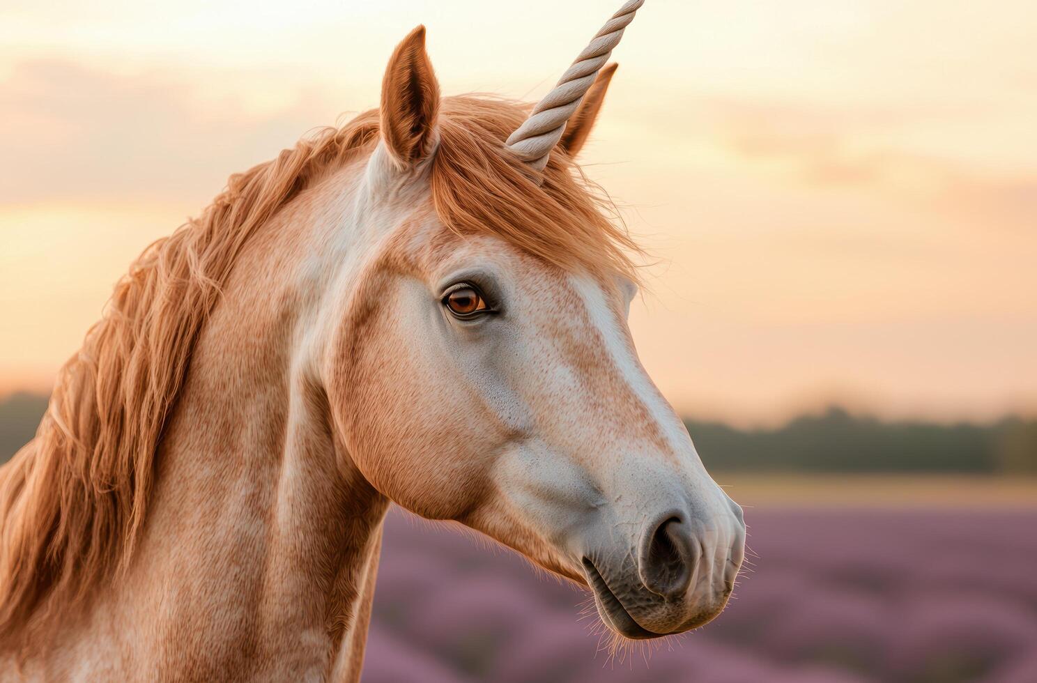 Majestic unicorn at sunset photo