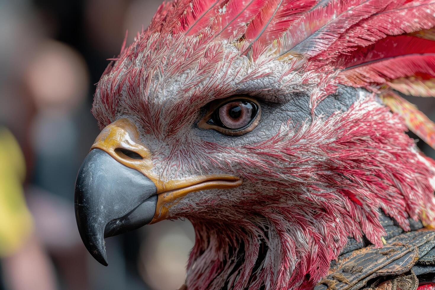 Close up of a vibrant red parrots head photo