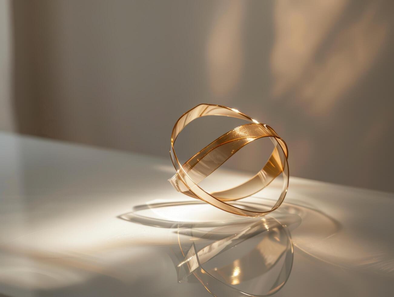 Elegant golden rings on reflective surface photo
