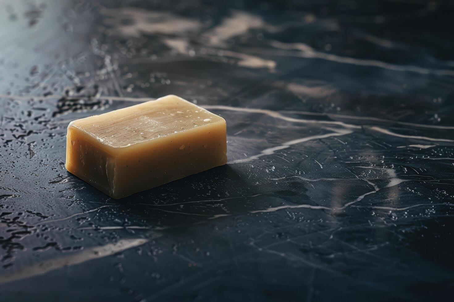 Handcrafted soap bar on dark background photo