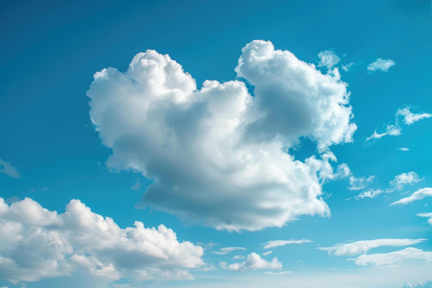 Fluffy white clouds in a bright blue sky photo