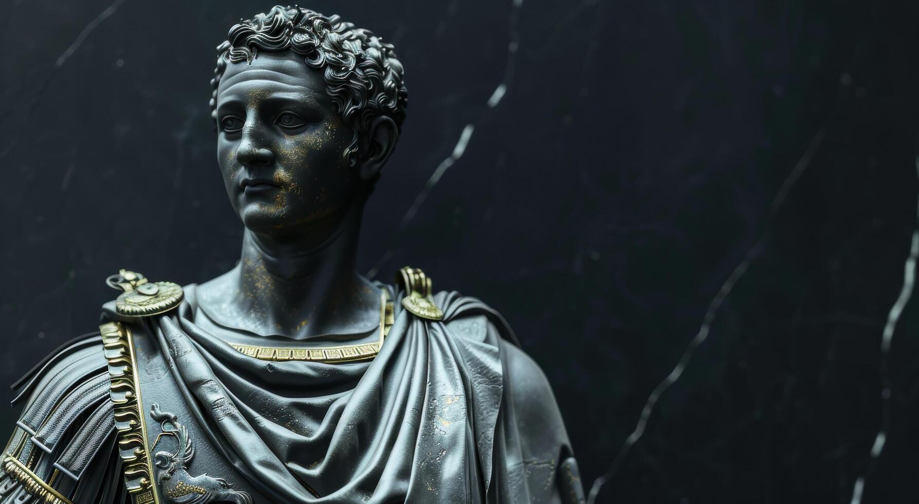 ancient roman emperor statue in dark lighting photo