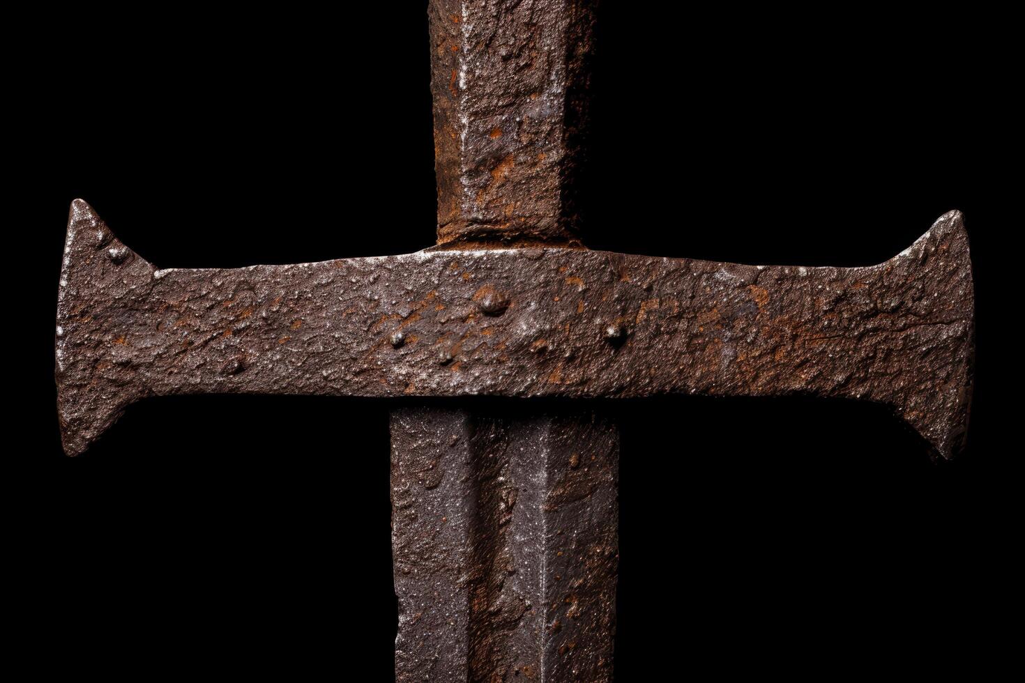 Rusty medieval sword on black background photo