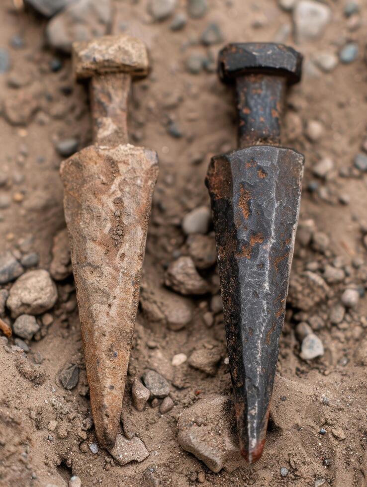 Rusty nails in the dirt photo