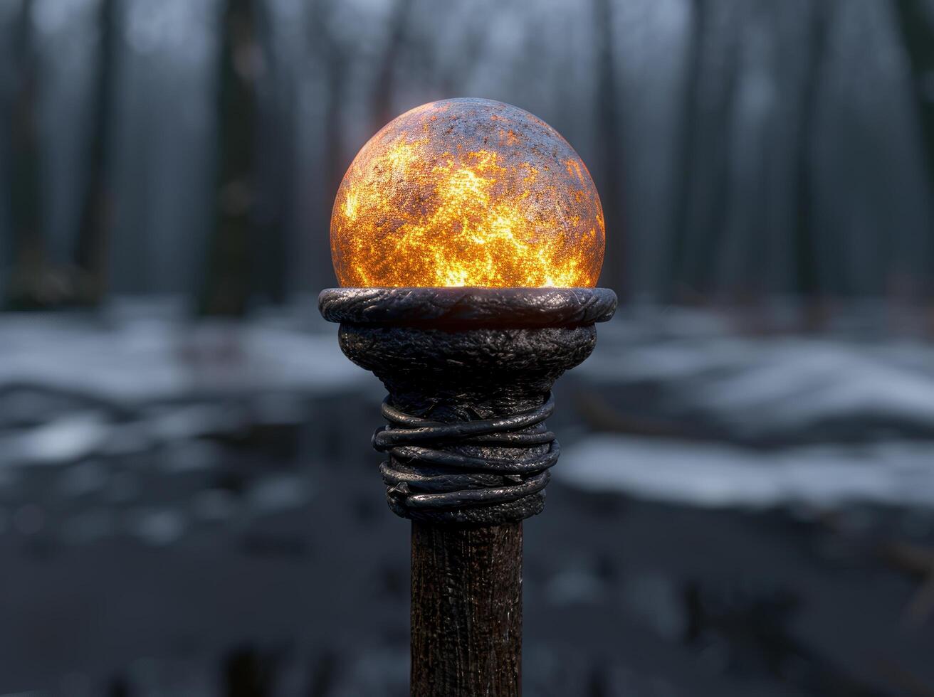 Glowing orb on a dark forest backdrop photo