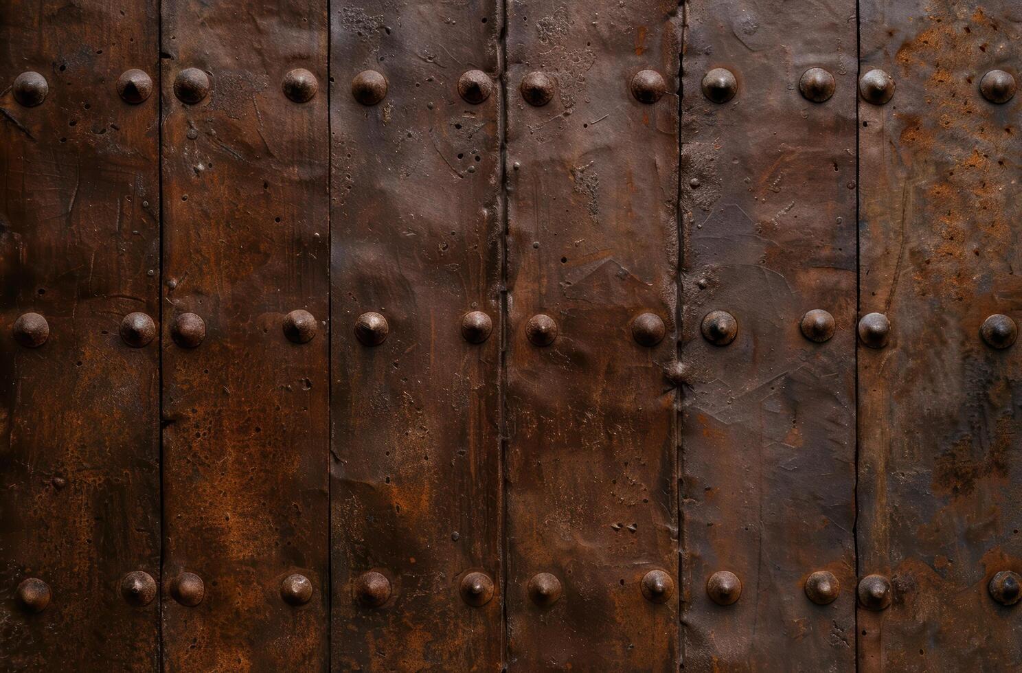 Rustic wooden door with metal studs photo