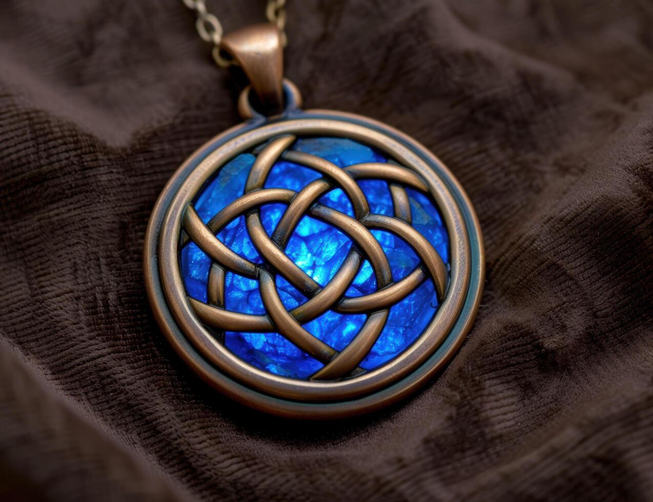 Intricate celtic knot pendant on dark fabric photo