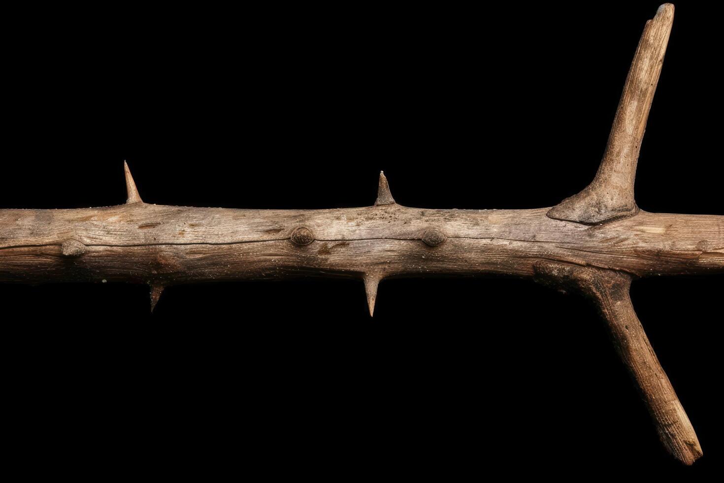 Antler branch with sharp thorns on black background photo