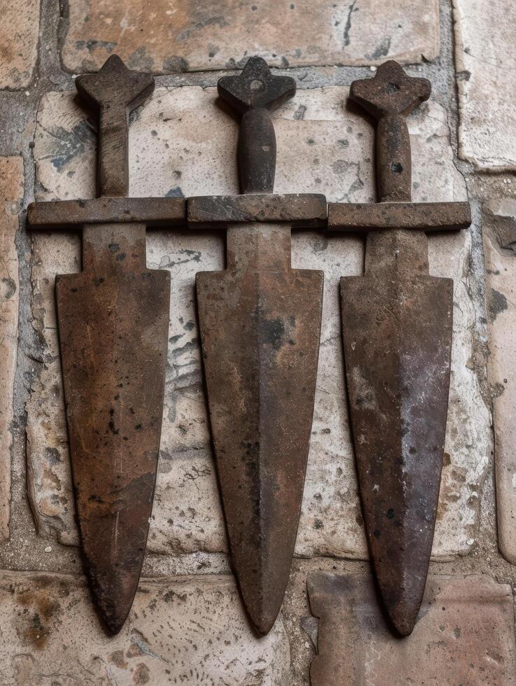 Vintage Rustic Knives on Weathered Wall photo