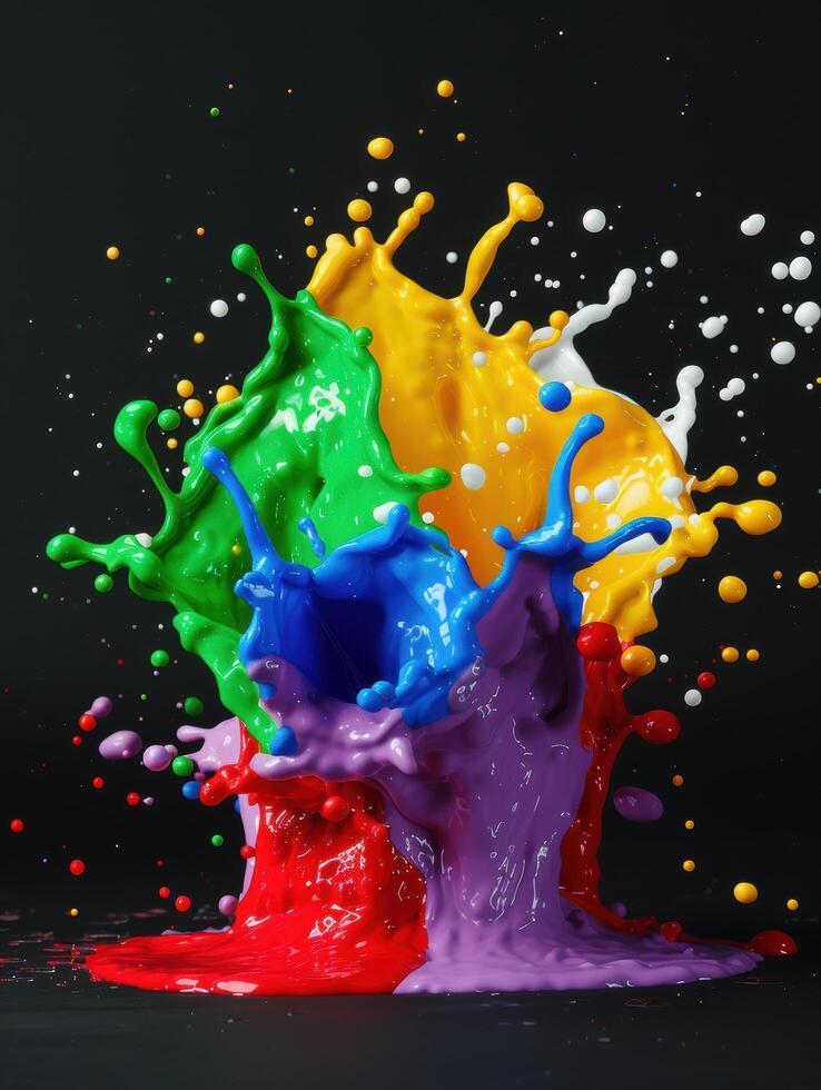 Colorful paint splash on black background photo