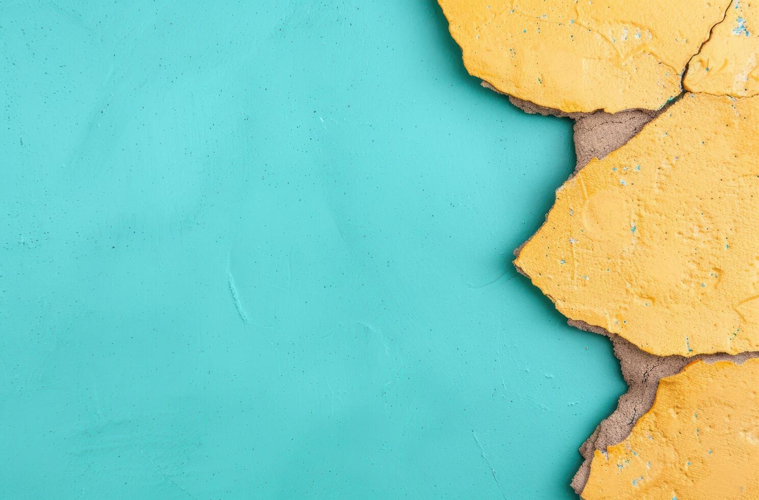 Vibrant turquoise background with cracked yellow paint photo