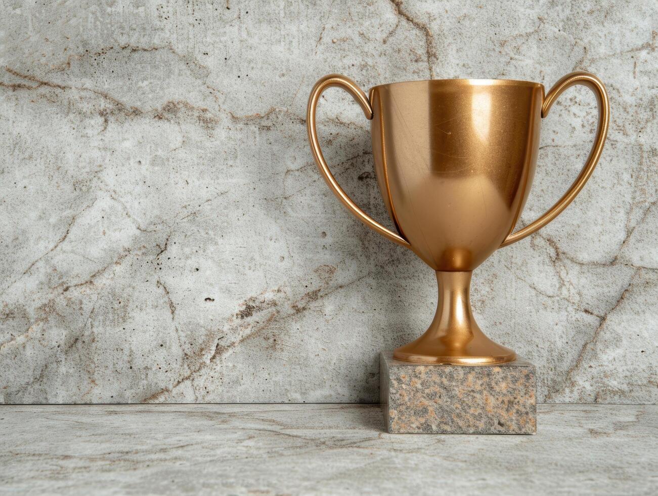 golden trophy on marble background photo